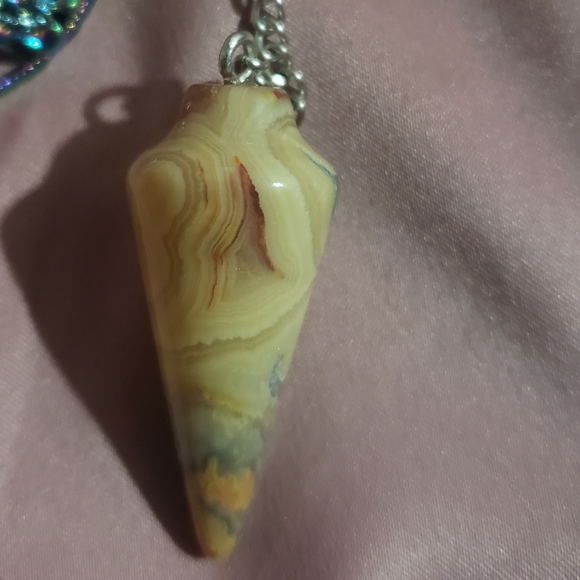 Crazy Lace Agate Pendulum with Rainbow Silver Bead VINTAGE - Picture 3 of 5